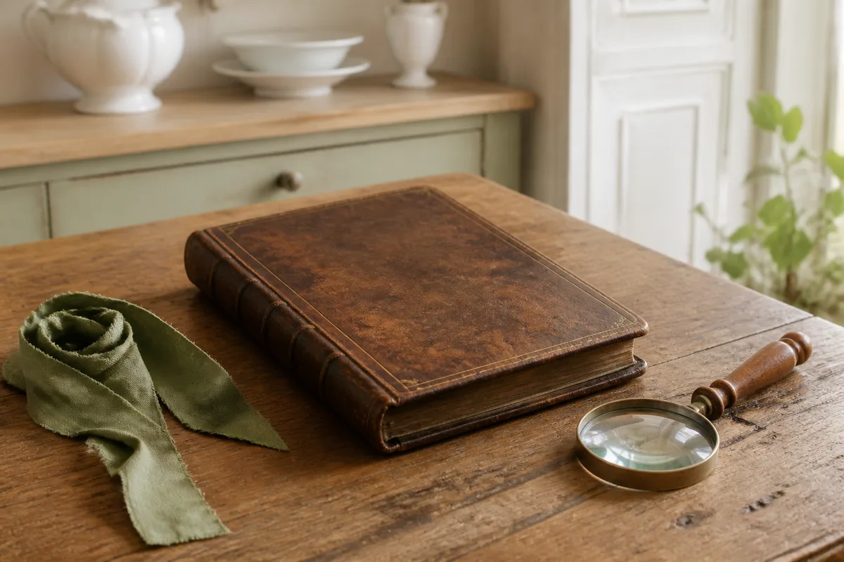 Registre paroissial ancien ouvert sur une table, écriture manuscrite à la plume